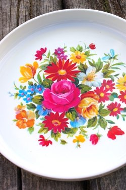 画像1: お盆 蝶印 プラスチックトレー 丸形 薔薇お花色々
