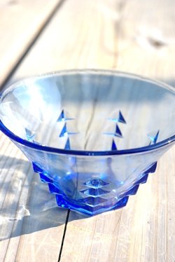 画像1: ガラス小鉢 青三角11.5cm