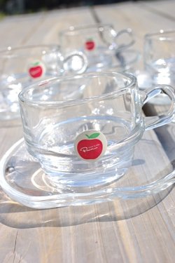画像1: ソガガラス カップ＆リンゴ形ソーサー クリア