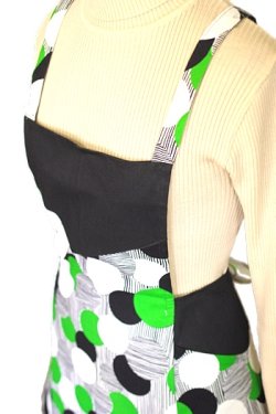 画像1: エプロン 黒×緑丸模様
