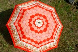 画像1: 折り畳み傘 赤ピンク 花柄