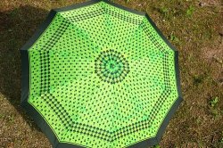 画像1: 折り畳み傘 緑・黒花模様