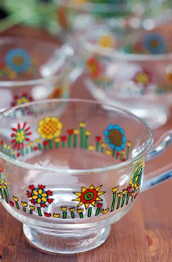 画像1: ガラスカップ 花柄