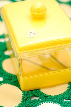 画像1: ハタ印 シュガーポット 角砂糖入れ 角型 黄色 トンク付