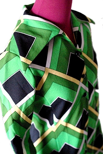 東京スタイル 長袖シャツ シャツワンピース 緑幾何学模様 - マングル