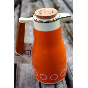 画像: 五世製作所 ウッディアイドルポット 魔法瓶 オレンジ 木製取手