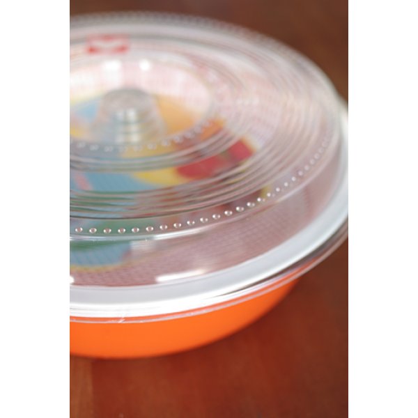 画像1: プチンの丸型水切篭  ザル付保存容器 オレンジ (1)