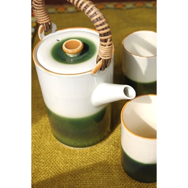 画像1: 番茶器セット 織部風 深緑 (1)