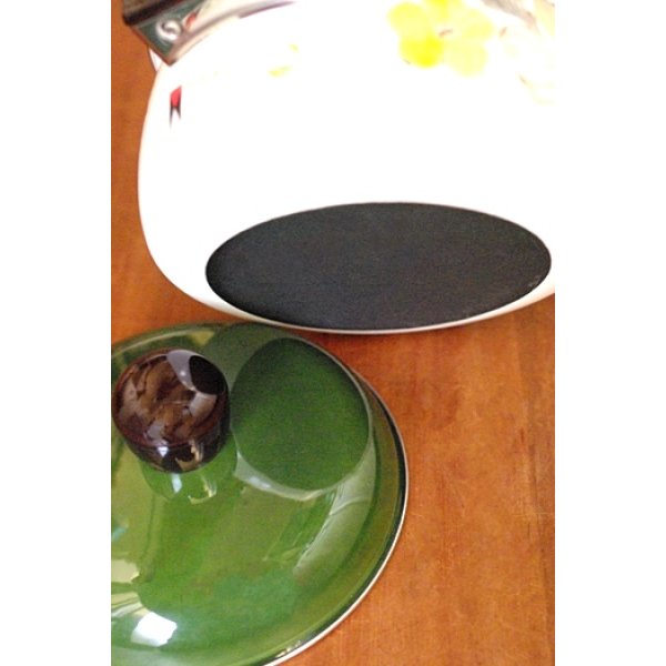 画像3: マルビシ ホーロー両手鍋20cm 深緑蓋花柄 (3)