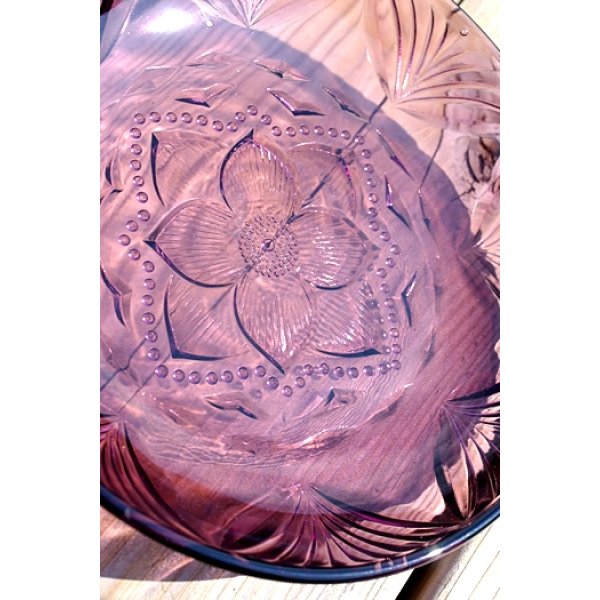 画像3: ガラス皿 紫花模様21cm (3)