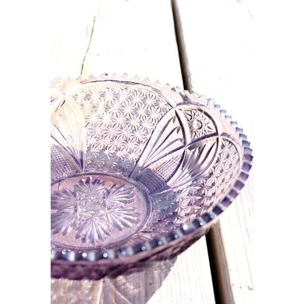 画像1: ガラス鉢 紫花模様20cm (1)