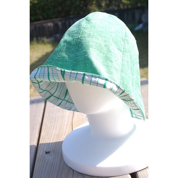 画像1: 手作り帽子 チューリップハット緑 (1)