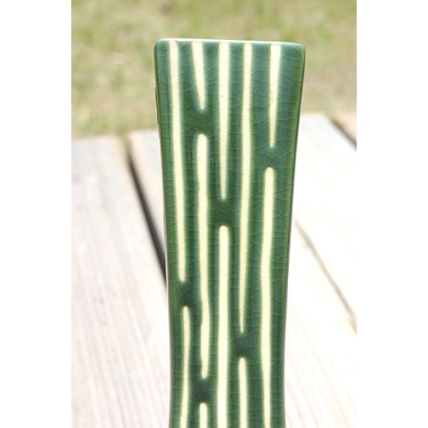 画像2: 花瓶  清水焼　緑縦縞 (2)