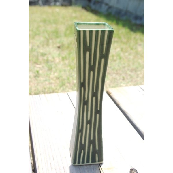 画像1: 花瓶  清水焼　緑縦縞 (1)