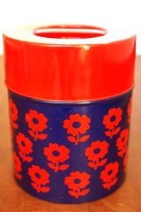 画像: スチール缶 赤×紺 花柄