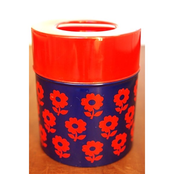 画像1: スチール缶 赤×紺 花柄 (1)