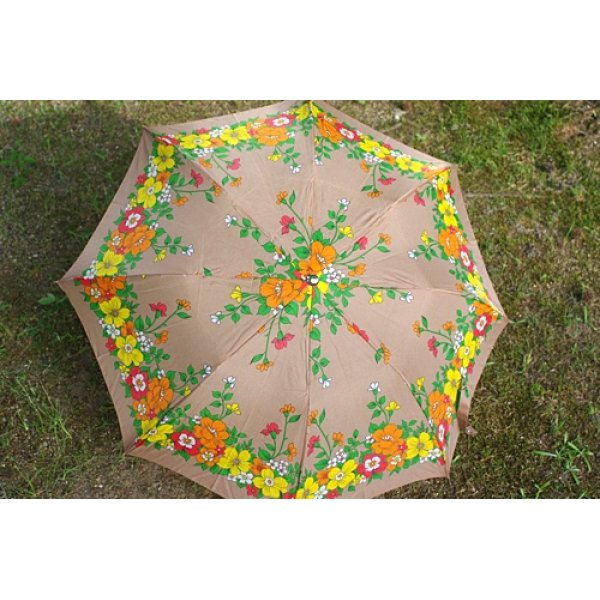 画像1: 折り畳み傘 薄茶花柄 ジャンプ傘 (1)