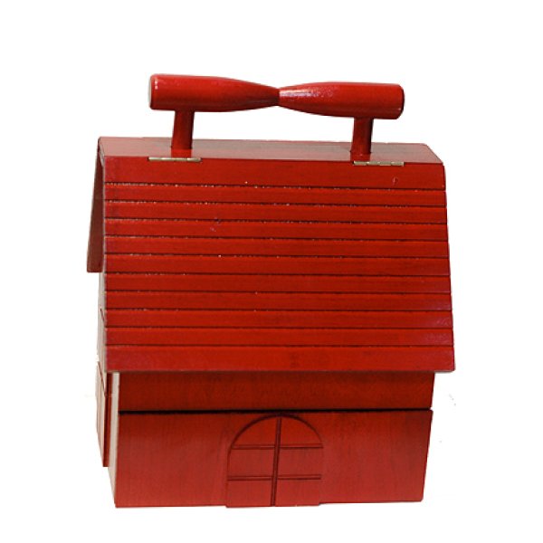 画像2: ソーイングボックス 裁縫箱 木製赤いお家 (2)