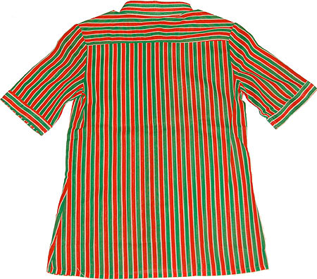 画像: ラ・セーヌ半袖シャツ オレンジ×緑ストライプ