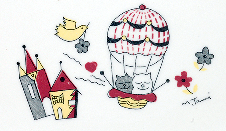 画像: 絵皿 ケーキ皿 猫と気球