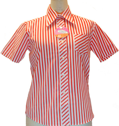 画像1: LADIES SHIRT半袖シャツ 赤×白ストライプ (1)