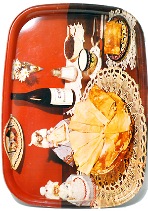 画像1: お盆 クレープとワイン柄 (1)