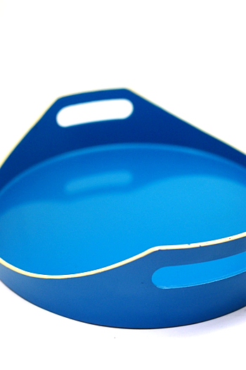 画像: お盆 プラスチックトレー 青色クリームライン