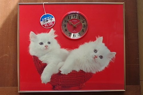 画像: CITIZEN(シチズン)クオーツ パネルクロック ふれあい 白猫 壁掛け時計 