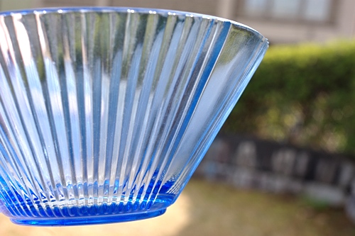 画像: ガラス鉢 青縞模様17.5cm