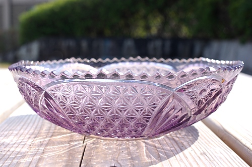 画像: ガラス鉢 紫花模様20cm