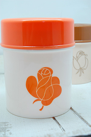 画像1: 保存容器　キャニスター　オレンジバラ柄 (1)