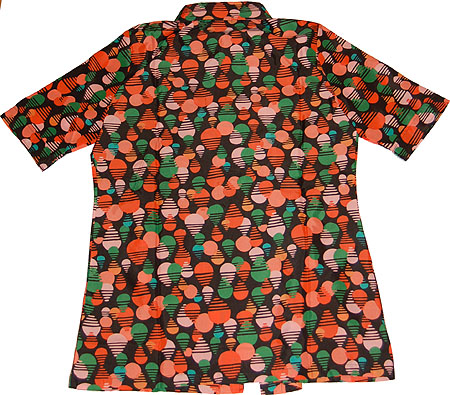 画像: Timwear半袖シャツ 黒地オレンジ系幾何学模様サイズ1