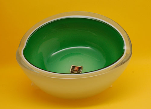 画像1: 灰皿　マルテイグラス クリア×白×緑 (1)