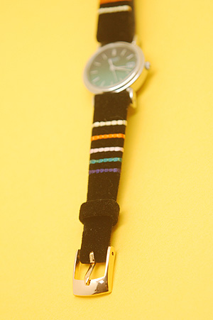 画像1: 腕時計バンド 黒ベルベット調5ライン 13mm (1)