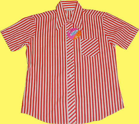 画像: LADIES SHIRT半袖シャツ 赤×白ストライプ