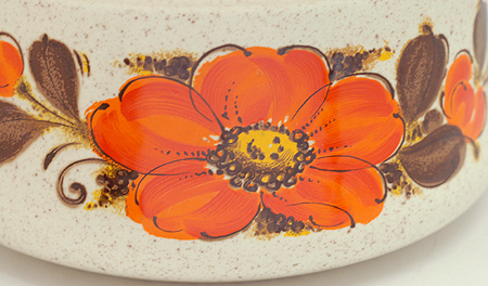 画像: ホーロー片手鍋16cm 茶蓋オレンジ花柄