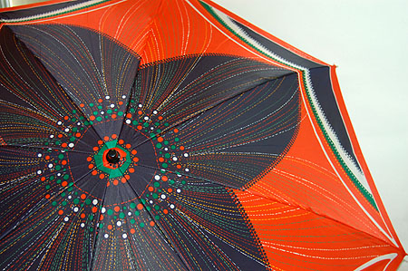 画像: 折り畳み傘　オレンジ地紺×緑模様