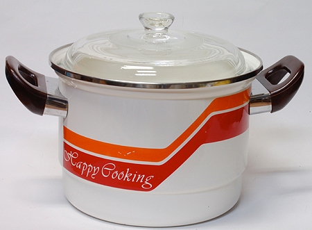 画像: ホーロー両手鍋 深型ガラス蓋20cm Happy Cooking