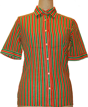 画像1: ラ・セーヌ半袖シャツ オレンジ×緑ストライプ (1)