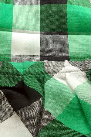 画像1: カーテン 緑×黒×白チェック フリル付 200cm×130cm (1)