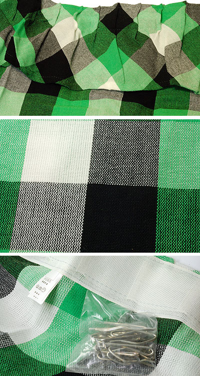 画像: カーテン 緑×黒×白チェック フリル付 200cm×130cm