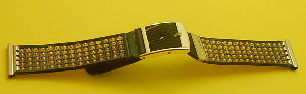画像: 腕時計バンド ビーズ5段 黒地×オレンジ 15mm