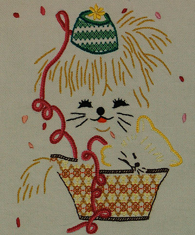 画像: エプロン 白地 猫刺繍